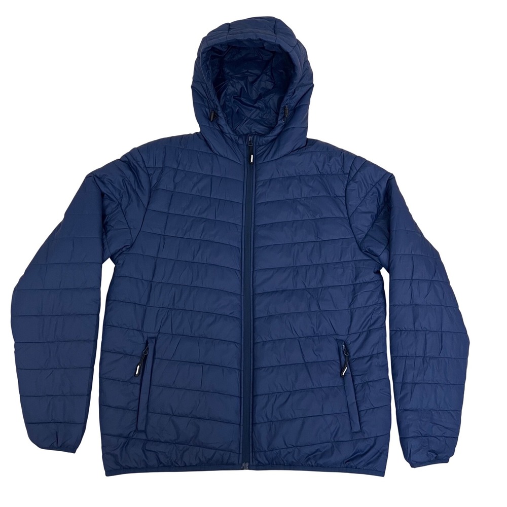Outdoor Ventures Mens Navy Blue Packable‎ Hooded Puffer Jacket Large Quilted EUC